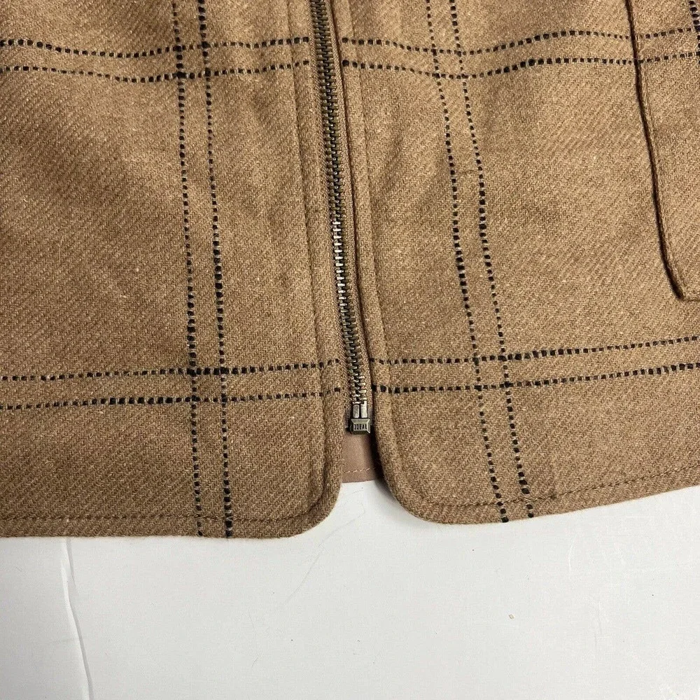 Madewell Zip Front Windowpane Mini Skirt Size 6 NWT Camel Brown Wool